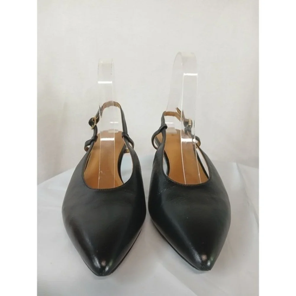 Madewell The Debbie Genuine Leather Slingback Pump Black Pointed Toe Kitten sz 8